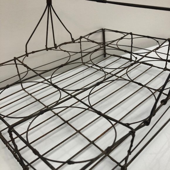 Antique French Fil de Fer Handle Basket/8 Glasses - Picture 3 of 8